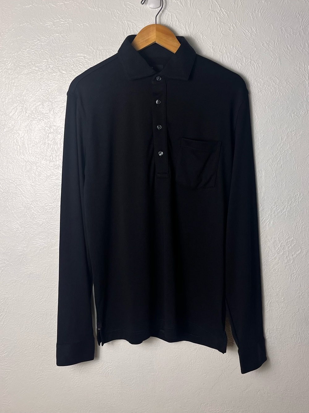 Banana Republic Polo Shirt Mens Medium Tall Black Long Sleeve Cotton